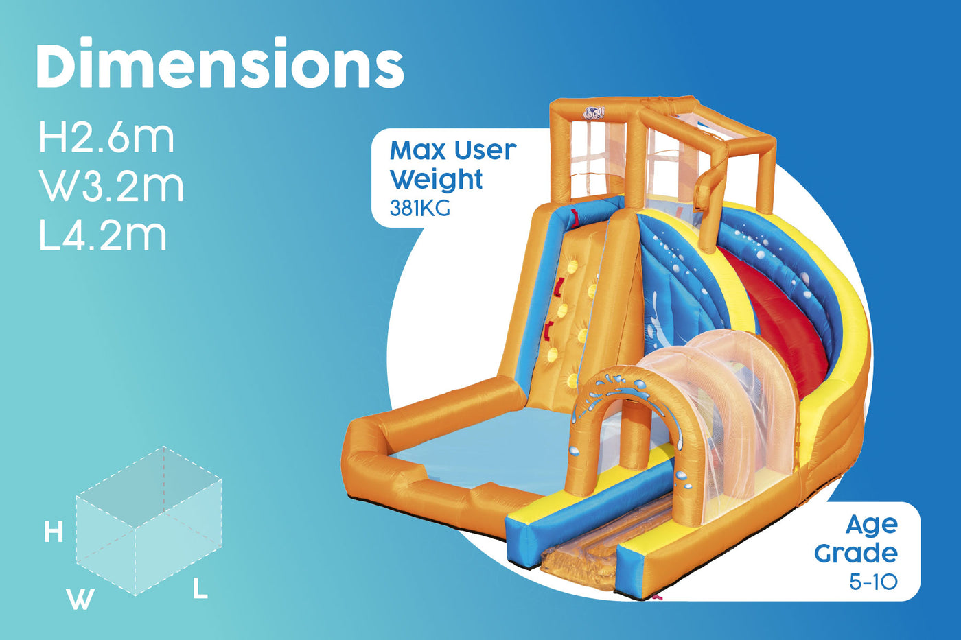 Bestway H2OGO! Constant Air Hurricane Tunnel Blast Water Slide, Climbing Wall, Pool