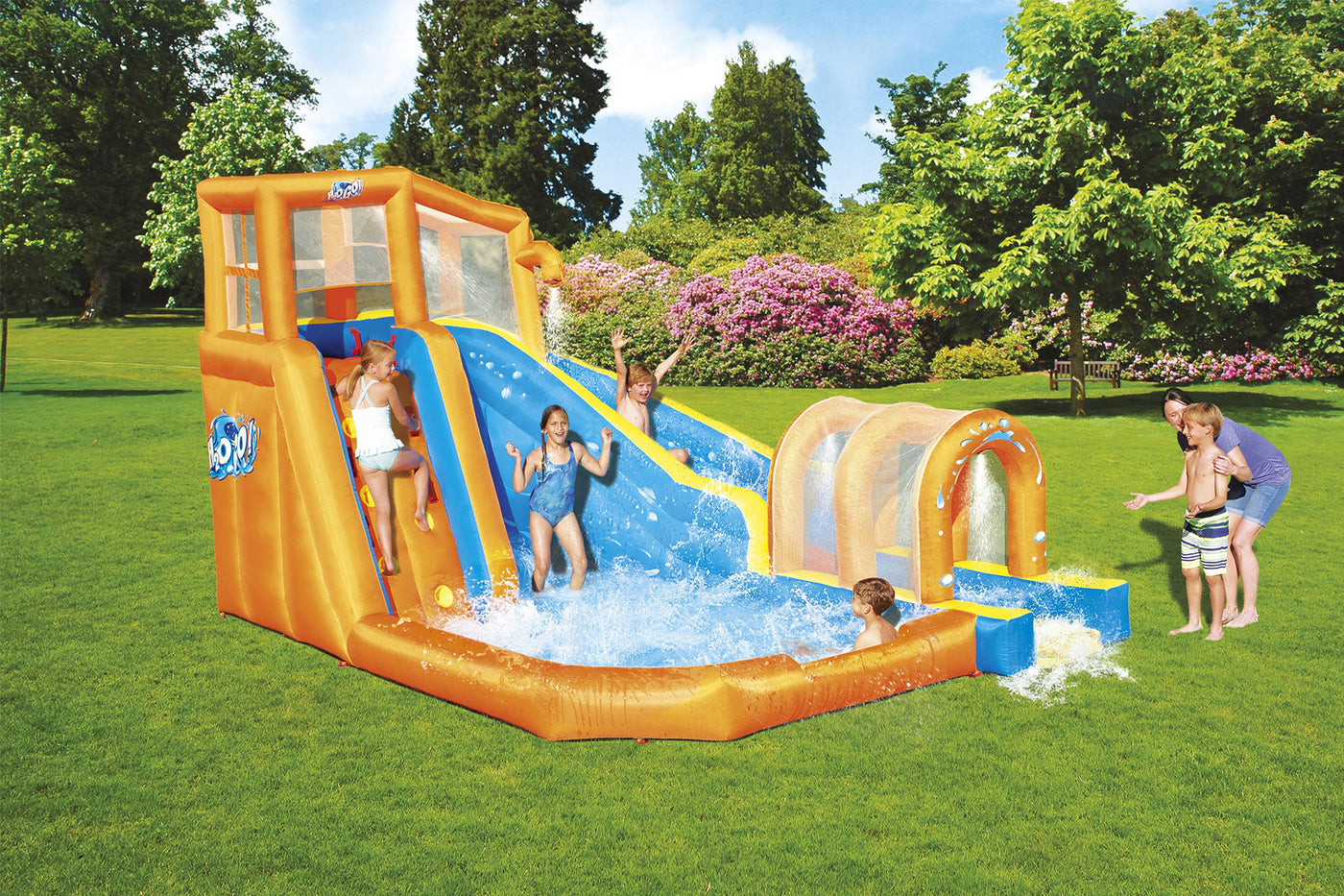 Bestway H2OGO! Constant Air Hurricane Tunnel Blast Water Slide, Climbing Wall, Pool